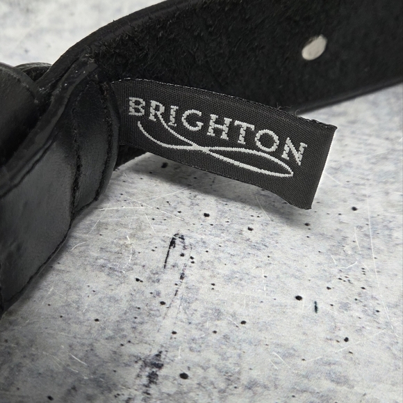 Vintage Brighton 1992 Western Black Concho Leather Belt Silver Buckle Medallions - Picture 5 of 9